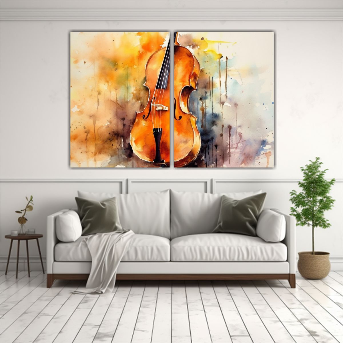 GENERICO - Cuadro Acuarela Cello Clásico Belleza En Diptico 80x60 Cm