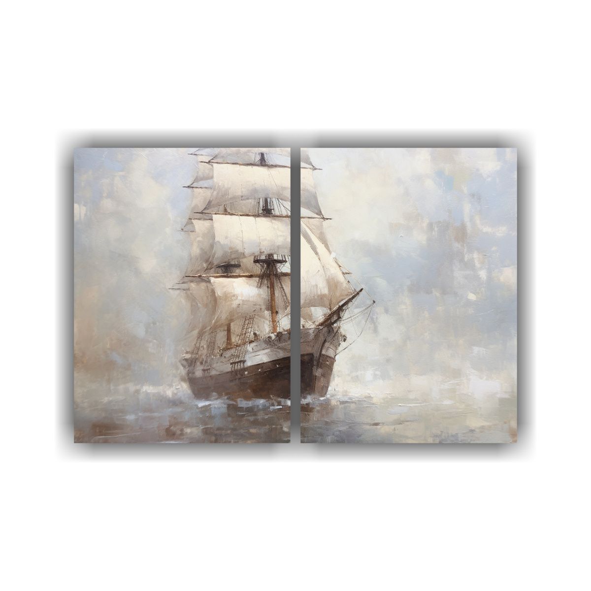 GENERICO - Diptico Impreso Barco Navegando En Mar Azul 80x50 Cm