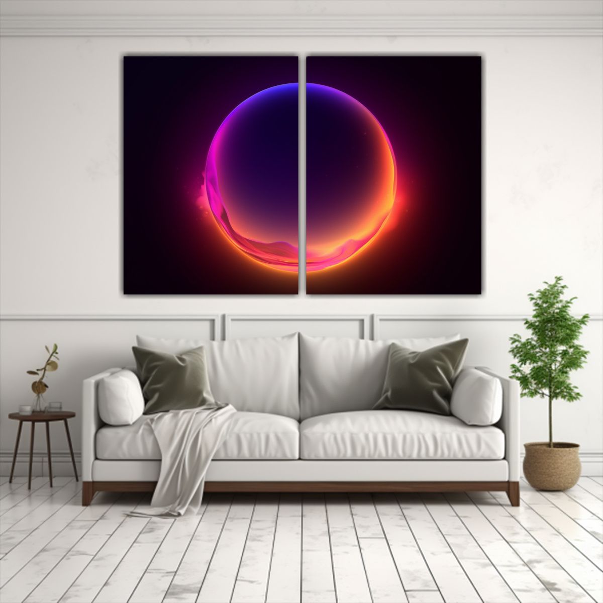 GENERICO - Cuadro Lienzo Reflejo Círculo Púrpura Naranja 80x50 Cm