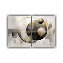 GENERICO - Pintura Abstracta Alegre Planetas Tonos Grises Y 40x30 Cm