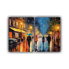 GENERICO - Pintura En Acuarela Y óleo De Escena Callejera 80x50 Cm