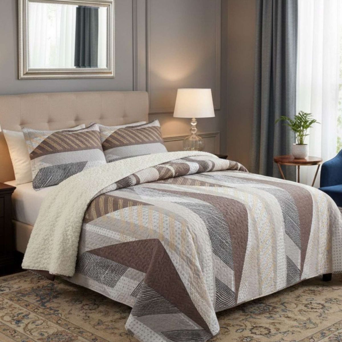 GENERICO - CUBRECAMA QUILT SHERPA PLAZA Y MEDIA 180 X 230 CM