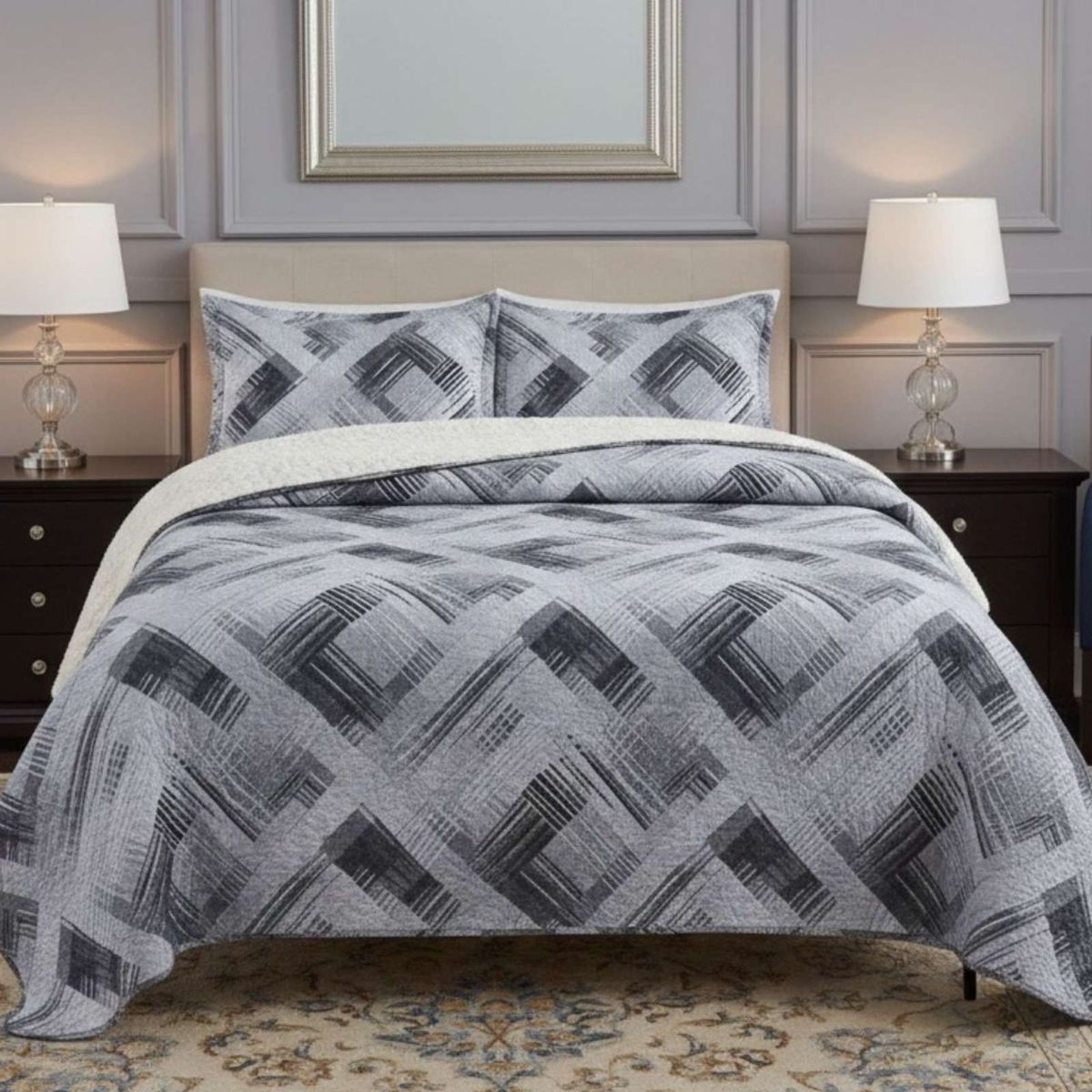 GENERICO - CUBRECAMA QUILT CON SHERPA 2 PLAZA 230 CM X 250 CM