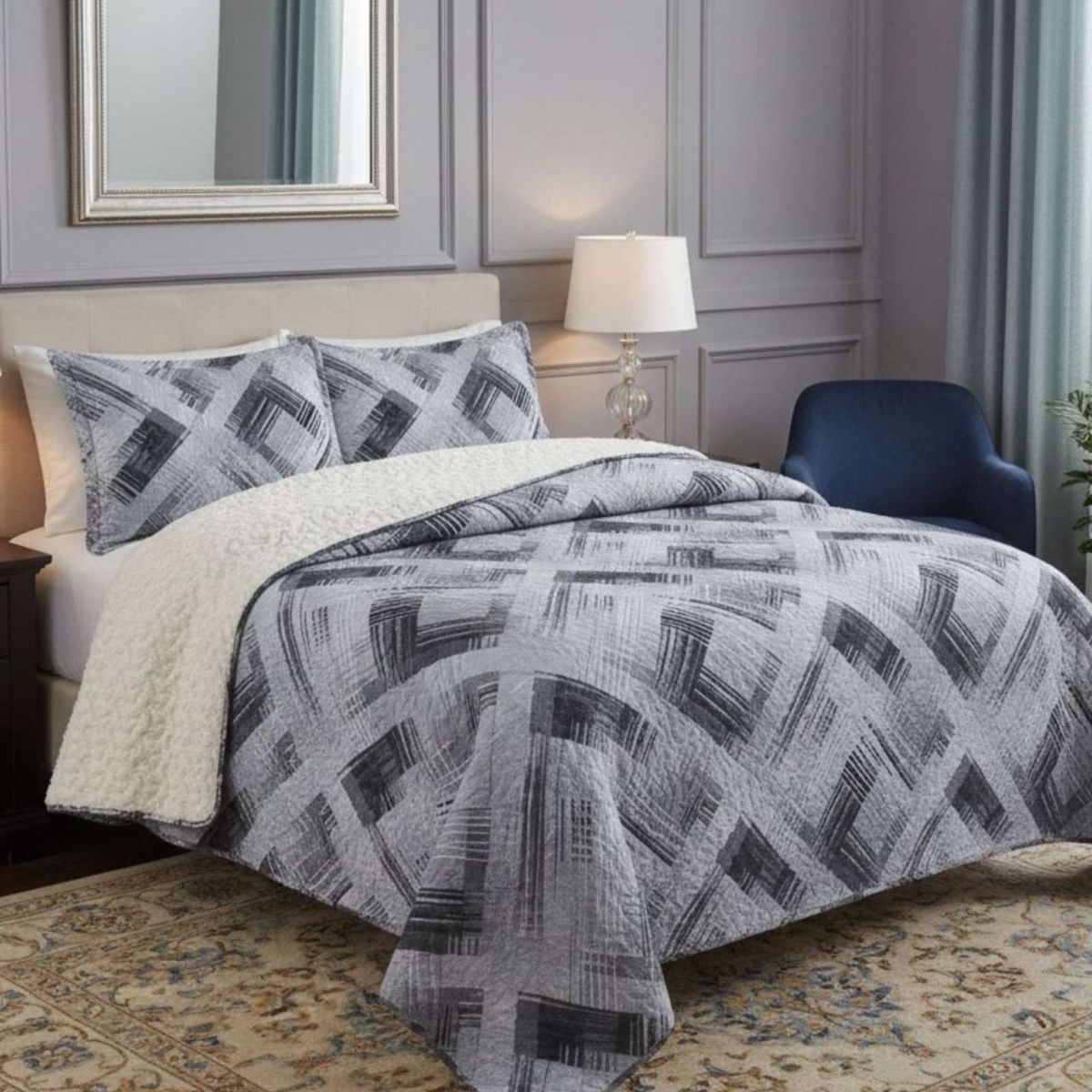 GENERICO - CUBRECAMA QUILT CON SHERPA 2 PLAZA 230 CM X 250 CM