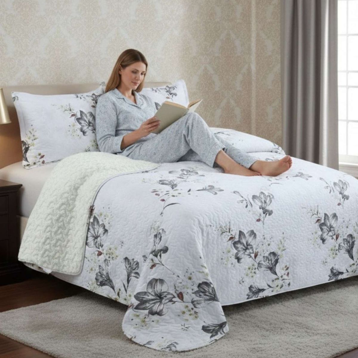 GENERICO - CUBRECAMA QUILT CON SHERPA KING 250 X 270 CM