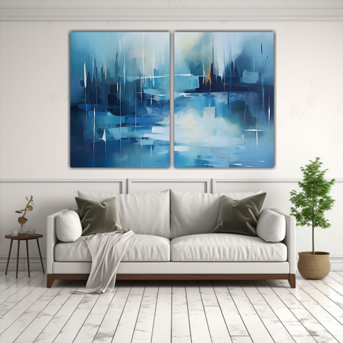 GENERICO - Pinturas De Paisaje Abstracto Simétrico En Azul 80x50 Cm