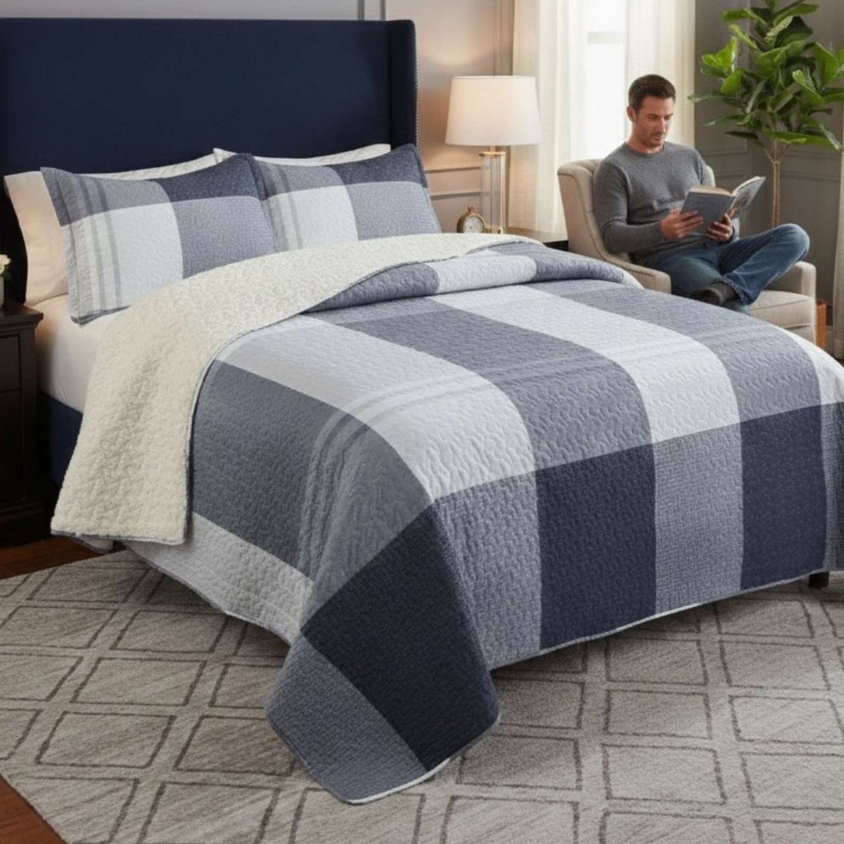 GENERICO - CUBRECAMA QUILT SHERPA PLAZA Y MEDIA 180 X 230 CM