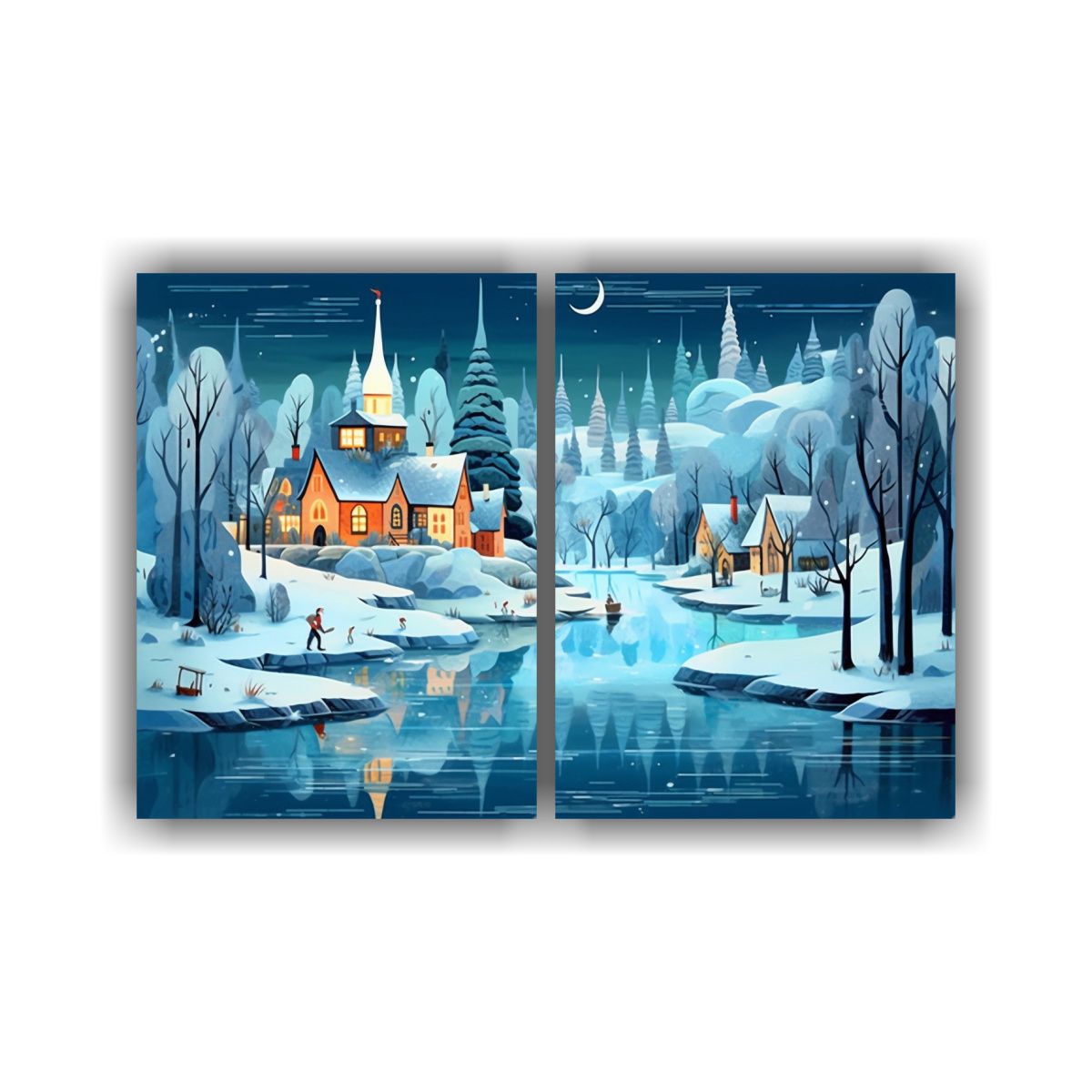 GENERICO - Pinturas Decorativas De Aldea Nórdica Junto A Un 80x50 Cm