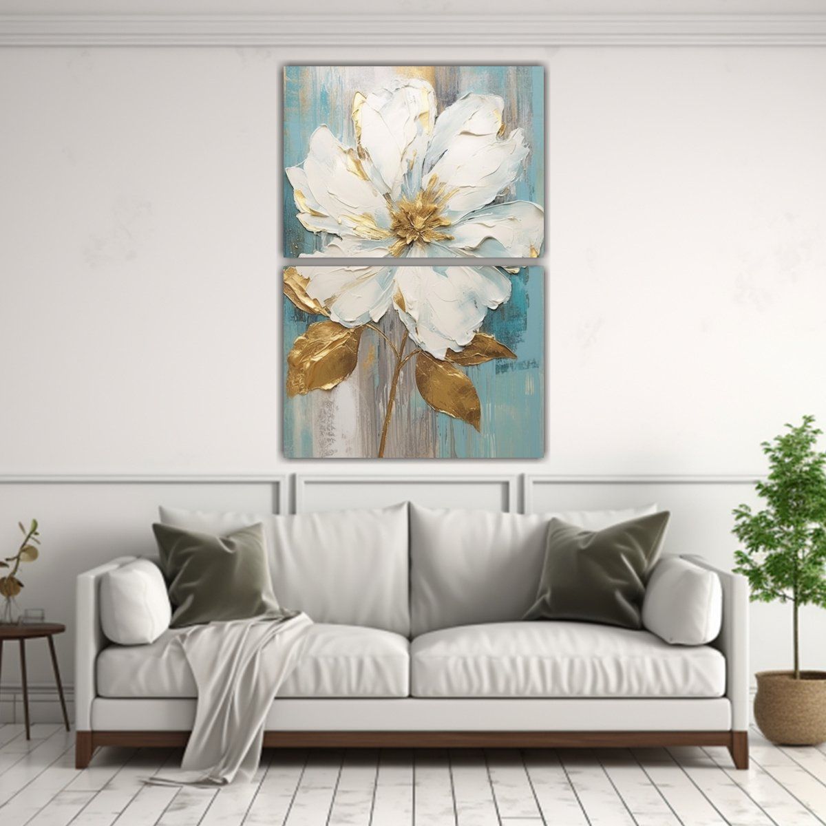 GENERICO - Pintura Decorativa De Flores Turquesa Estilo Gris 30x40 Cm