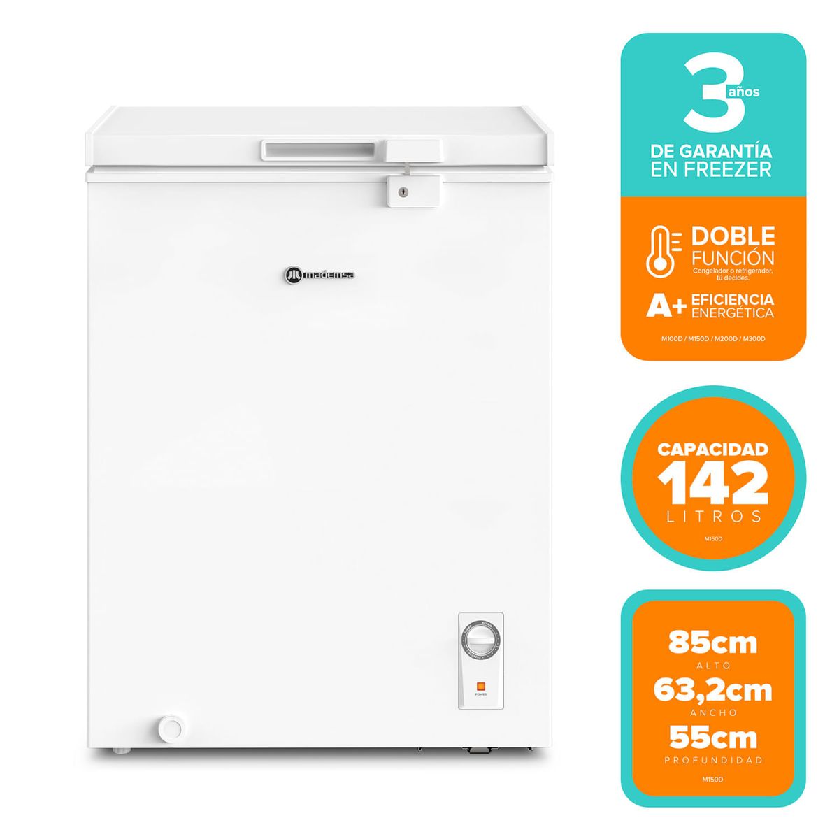 MADEMSA - Freezer Dual M150D Blanco 142L Frío Directo Función Dual