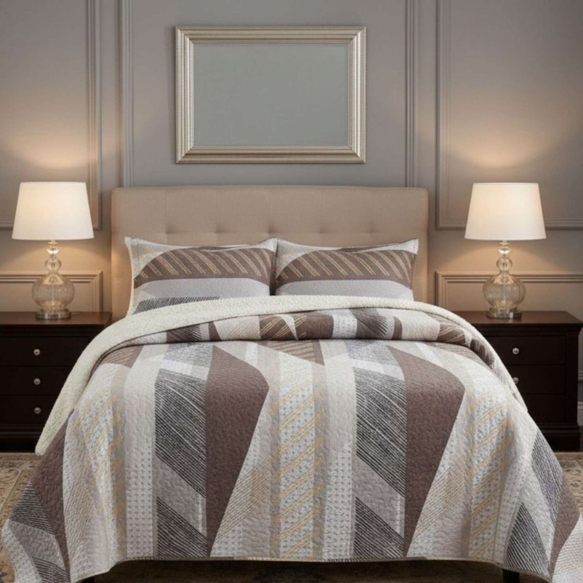 GENERICO - CUBRECAMA QUILT CON SHERPA 2 PLAZA 230 CM X 250 CM