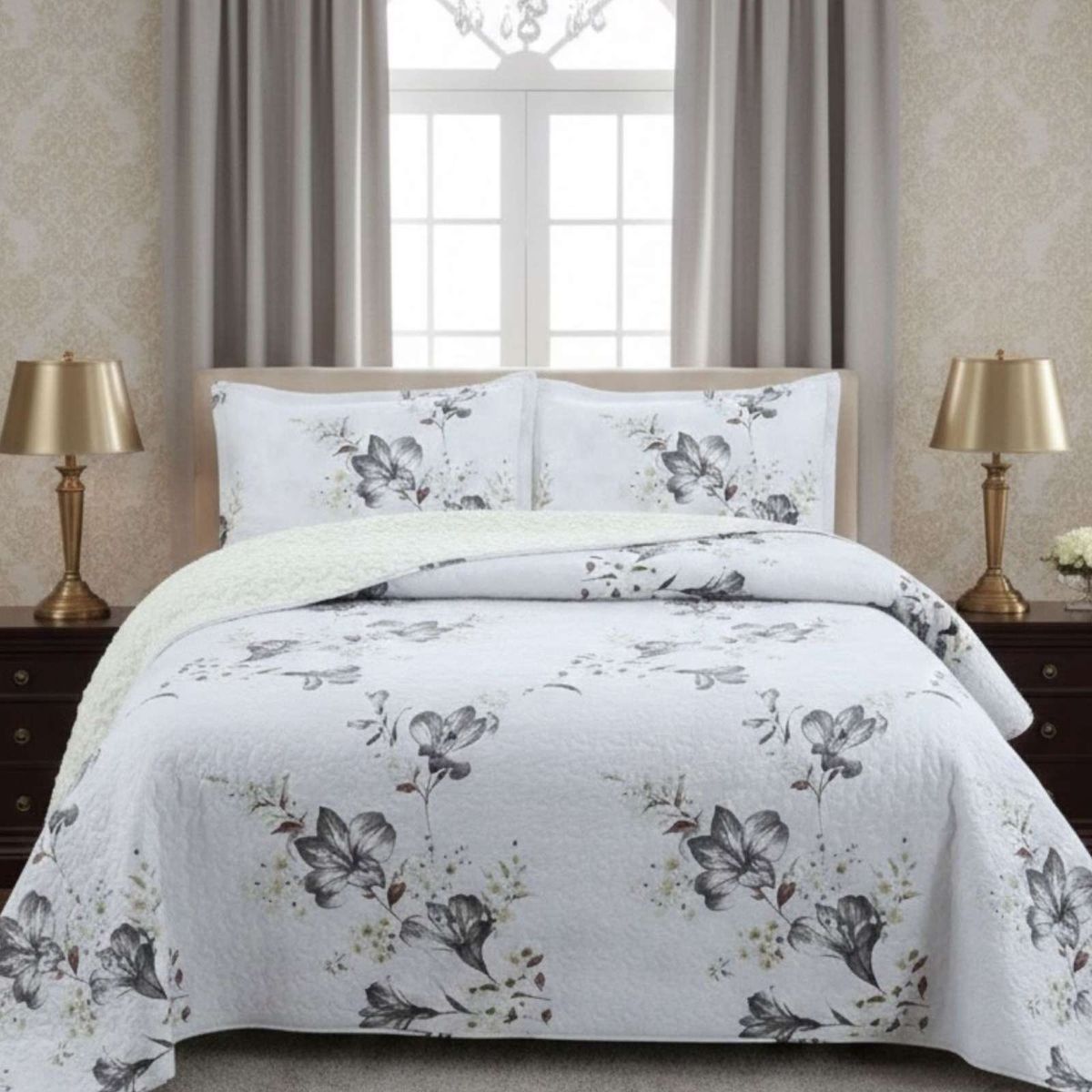 GENERICO - CUBRECAMA QUILT CON SHERPA KING 250 X 270 CM