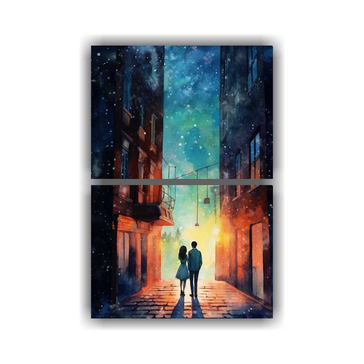 GENERICO - Cuadro De Acuarela Dos Telas En Bastidor 30x40 Cm