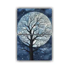 GENERICO - Paisaje Nocturno Estrellado árbol Silueta Luna 30x40 Cm