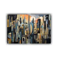 GENERICO - Pintura Ciudad Cubista En Dos Cuadros Horizontal 40x30 Cm