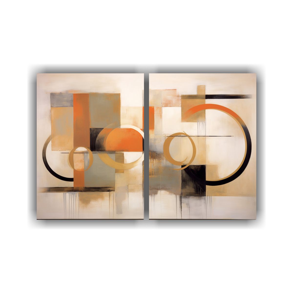 GENERICO - Pintura Al óleo Enmarcada De Círculos Y Líneas 40x30 Cm