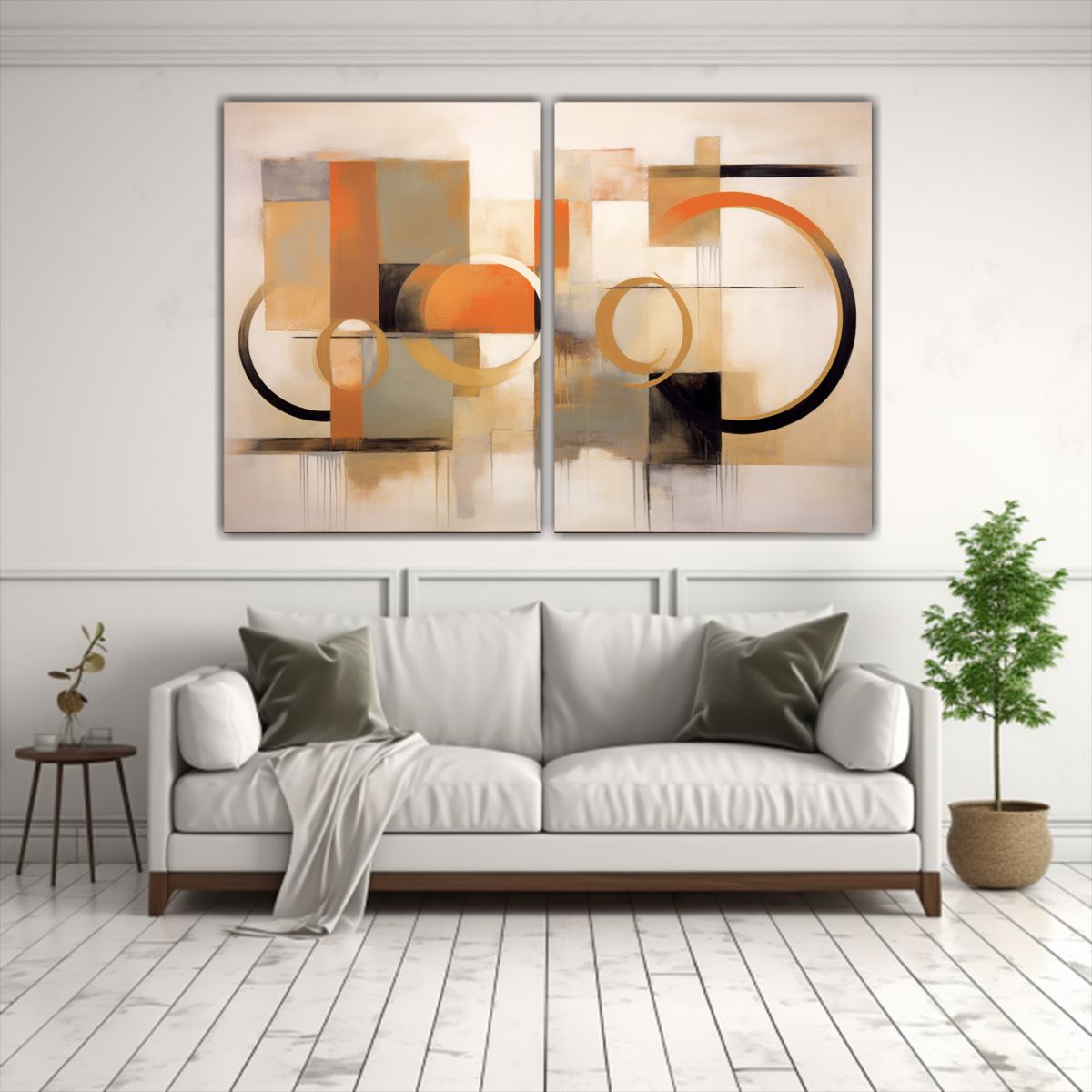 GENERICO - Pintura Al óleo Enmarcada De Círculos Y Líneas 40x30 Cm