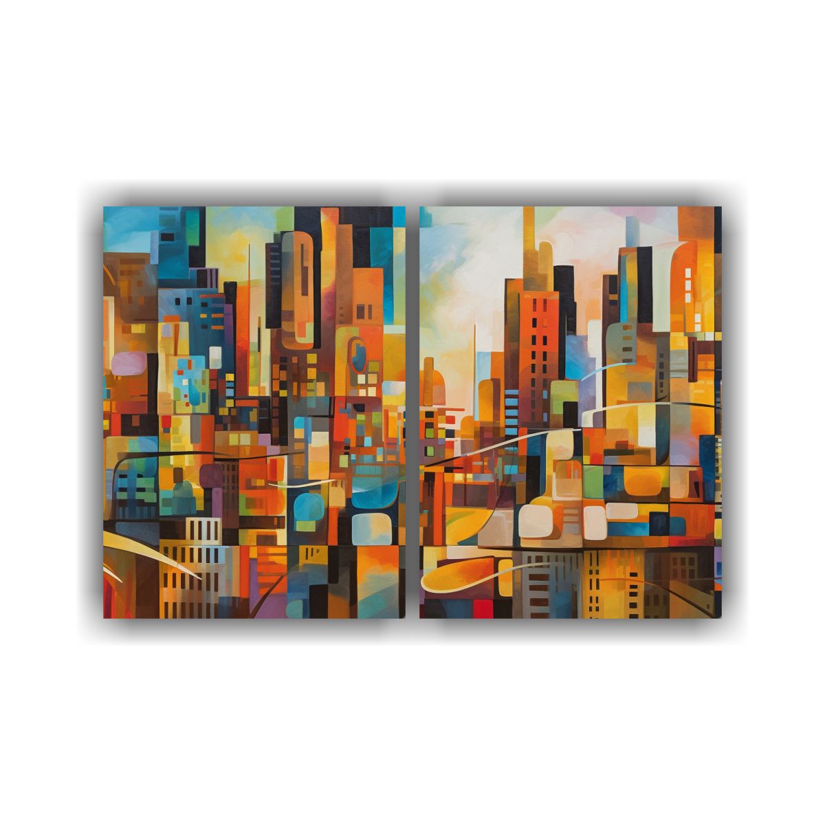 GENERICO - Cuadros De Tela Simétricos Abstractos De Ciudad 40x30 Cm