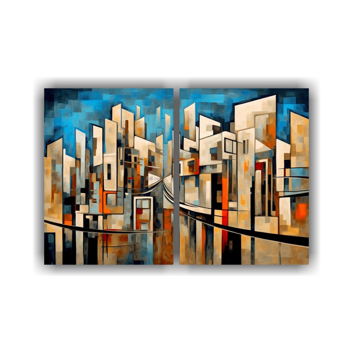 GENERICO - Pintura Urbana Colorida Ciudad Con Edificios 80x50 Cm