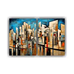 GENERICO - Pintura Urbana Colorida Ciudad Con Edificios 80x50 Cm