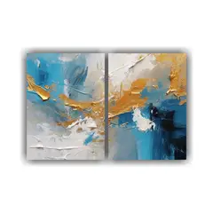 GENERICO - Pinturas Abstractas En óleo Azul Cielo Y Dorado 80x50 Cm