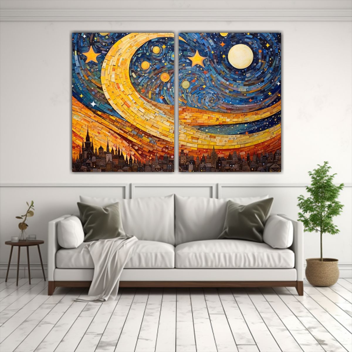 GENERICO - Cuadro Decorativo De La Noche Estrellada Con Luna 80x60 Cm