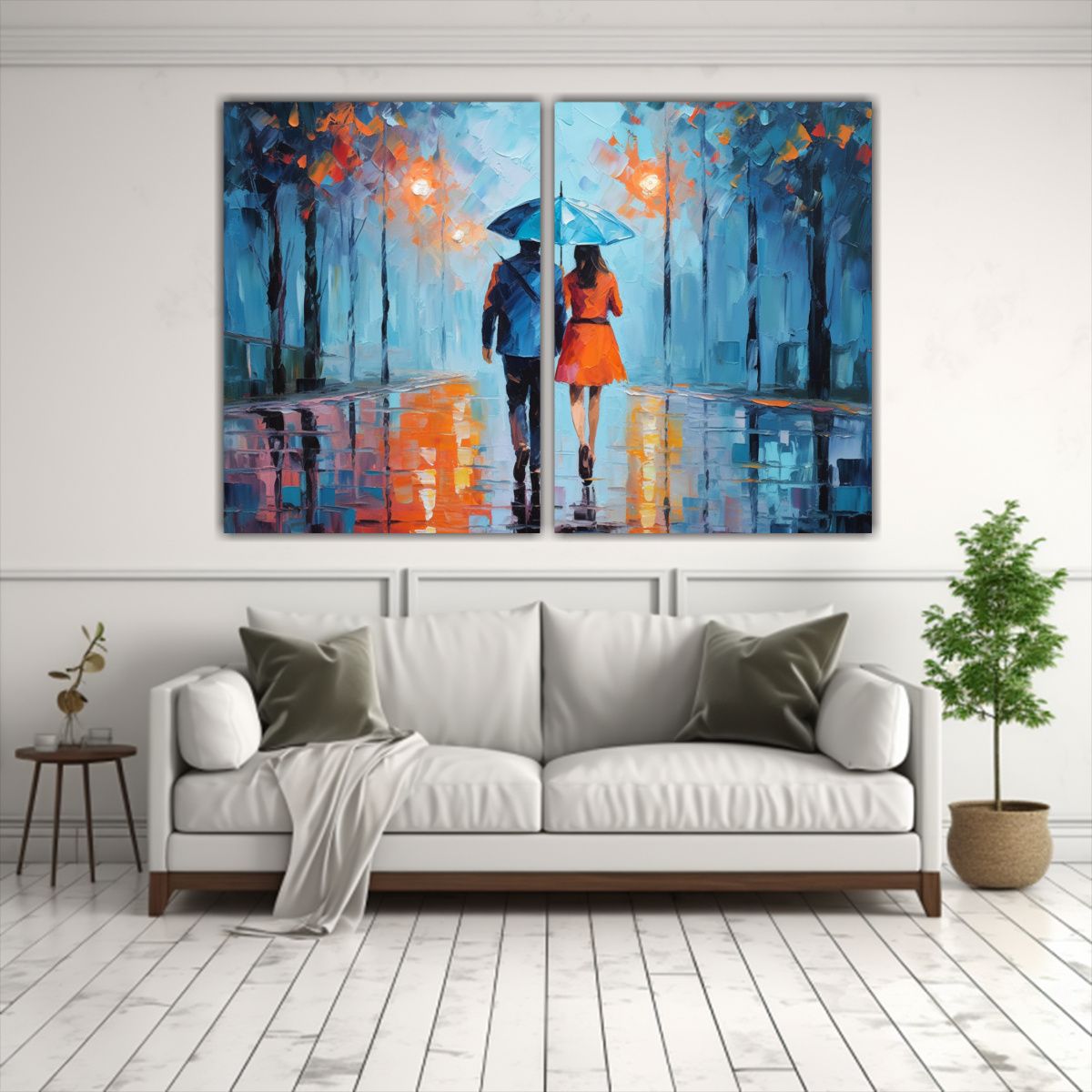 GENERICO - Cuadro De Dos Personas Caminando Entre árboles 80x60 Cm