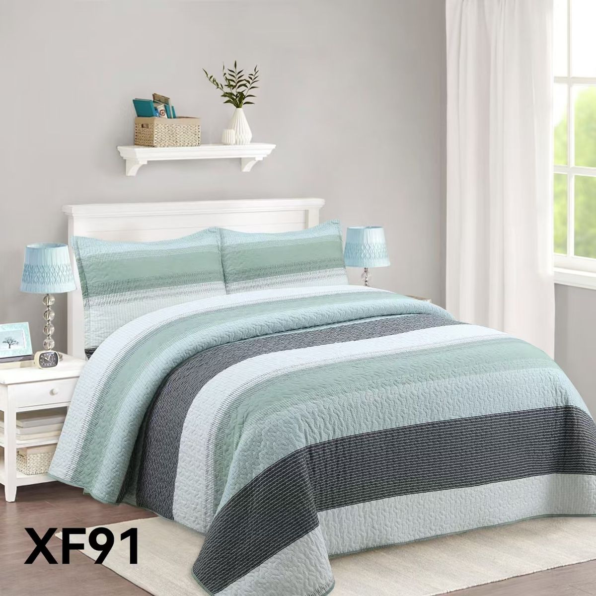 GENERICO - Cubrecama Quilt Verano King - Verde Matiz XF91