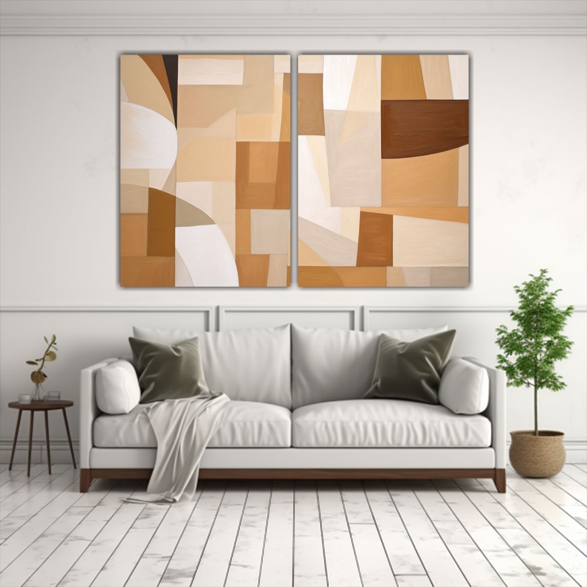 GENERICO - Pintura Abstracta Geométrica En Estilo Beige 80x50 Cm