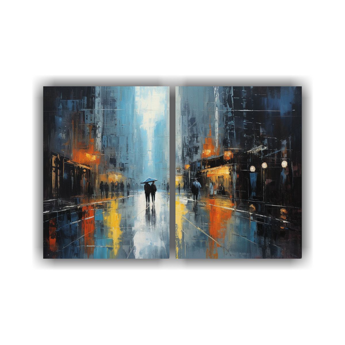 GENERICO - Pintura Semiabstracta Ciudad En Lluvia Escena 80x50 Cm