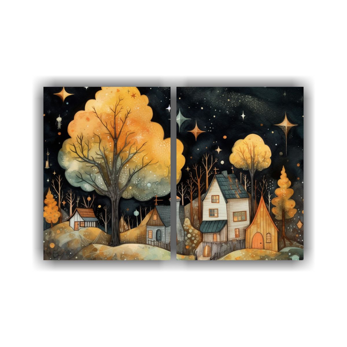 GENERICO - Cuadro Decorativo Rectangular De árboles Casa Y 40x30 Cm