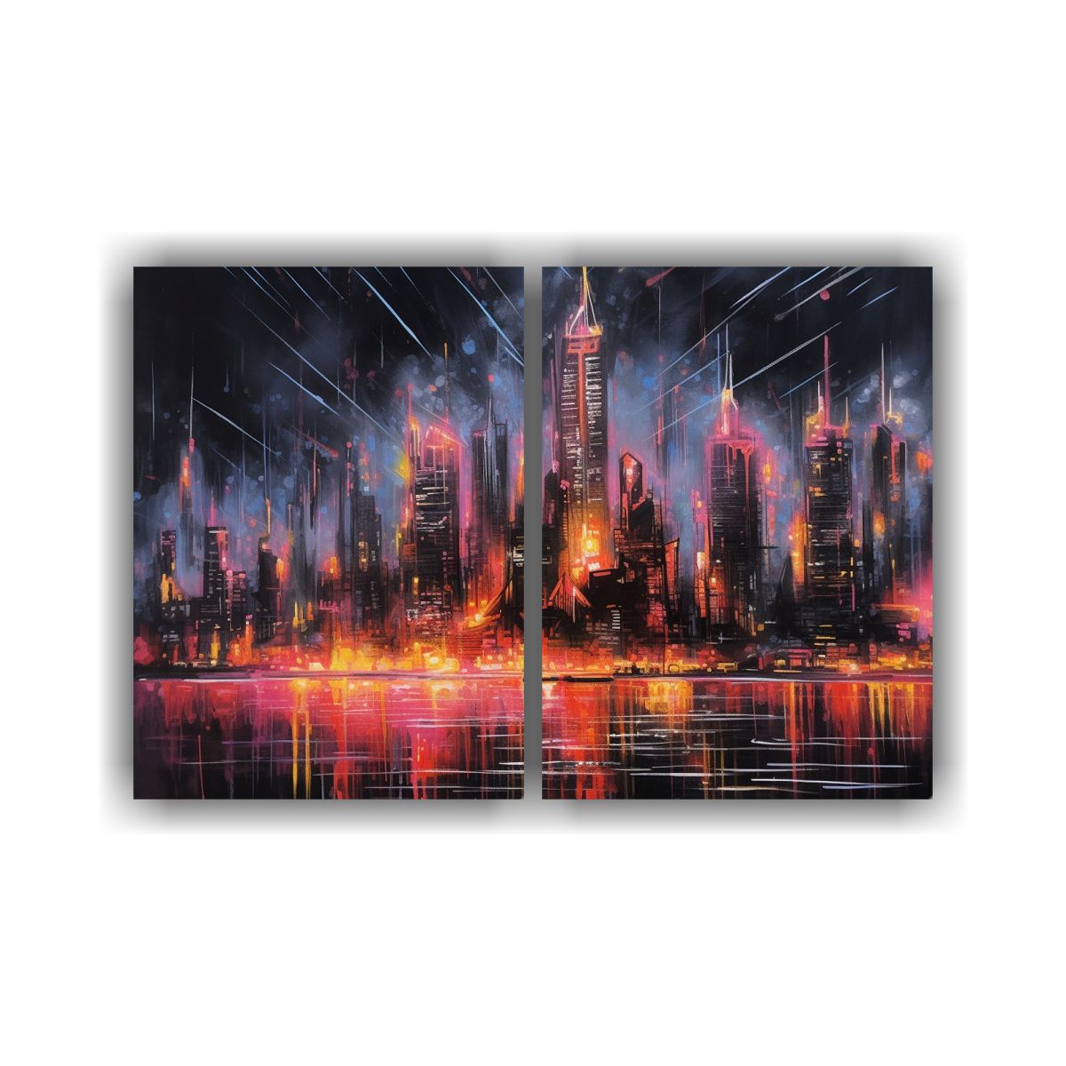 GENERICO - Pintura De Ciudad En Carbón Y Neón Para 80x50 Cm