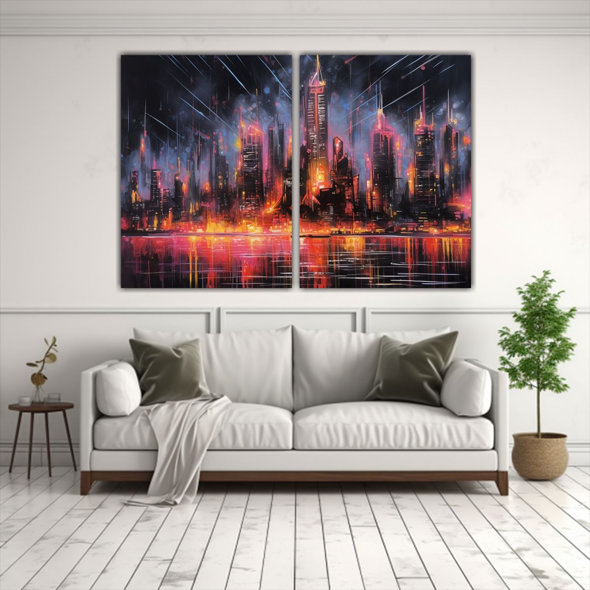 GENERICO - Pintura De Ciudad En Carbón Y Neón Para 80x50 Cm