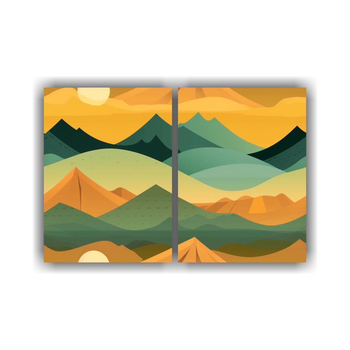 GENERICO - Díptico Juvenil Montañas Minimalistas Para 80x60 Cm