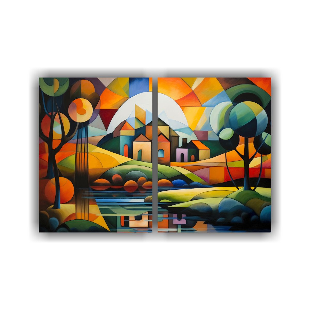 GENERICO - Paisaje Cubista Reinterpreta Naturaleza Con 80x50 Cm