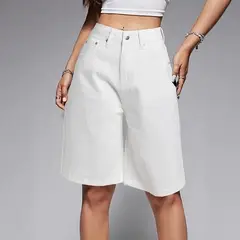 VELVET - Pantalones Corte Bermudas Blanco Verona Mujer