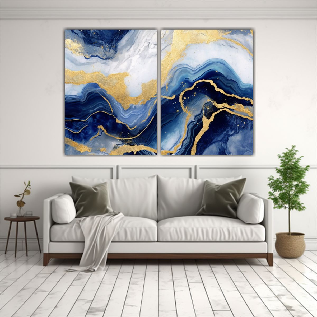 GENERICO - Pinturas Decorativas Mármol Acuarela Azul Blanco 80x60 Cm