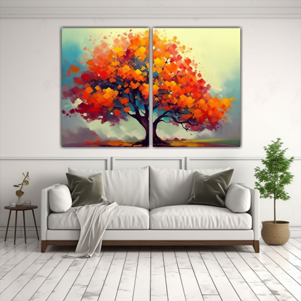 GENERICO - Cuadro Con árbol De Hojas Coloridas En Estilo 40x30 Cm