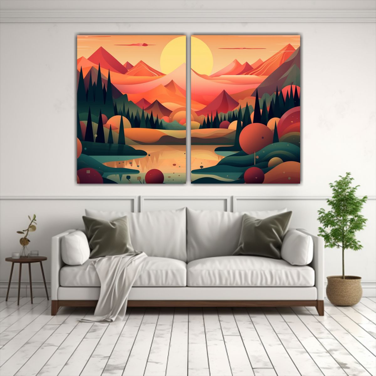 GENERICO - Pinturas Paisaje Multicapa Con Formas Retro Para 80x50 Cm