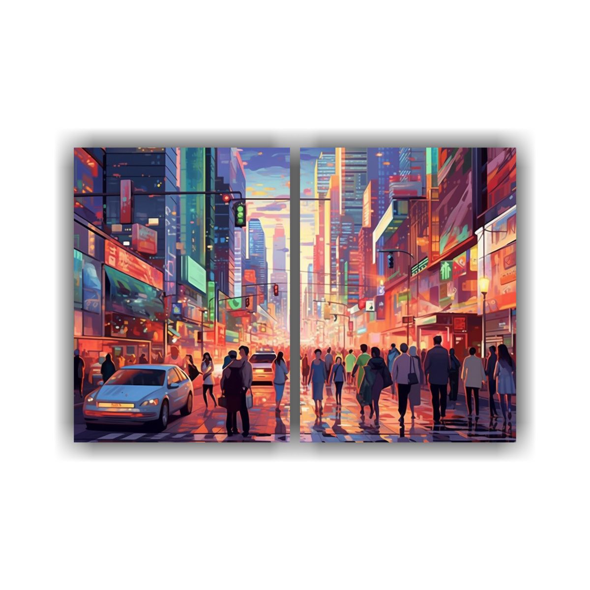 GENERICO - Pinturas Lienzo Expresivas Gente En Ciudad 40x30 Cm