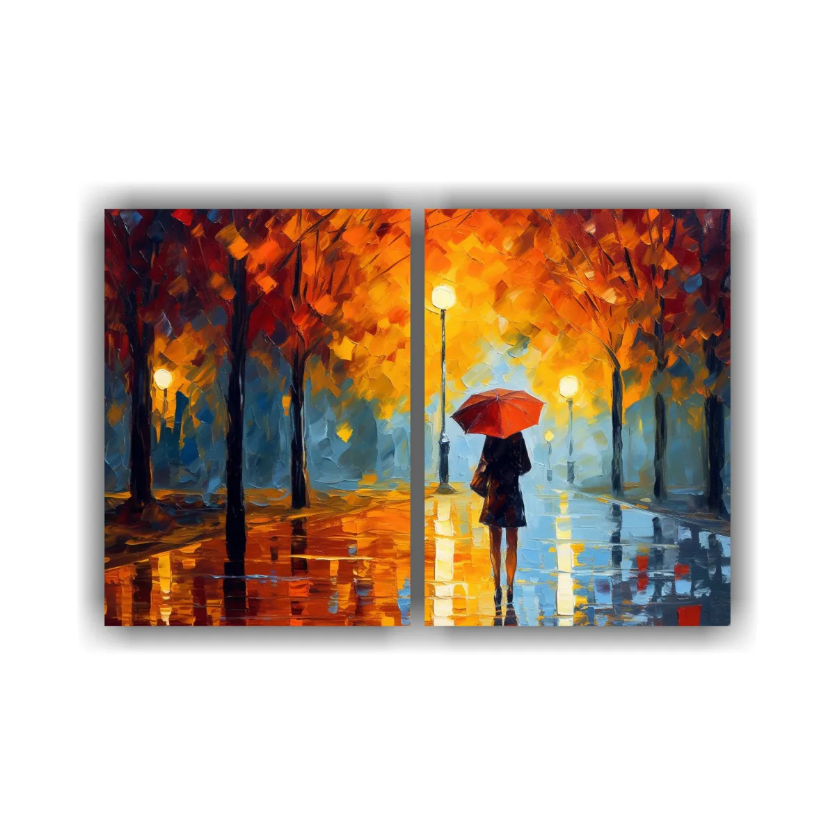 GENERICO - Pintura Mujer Con Paraguas Bajo La Lluvia 80x50 Cm