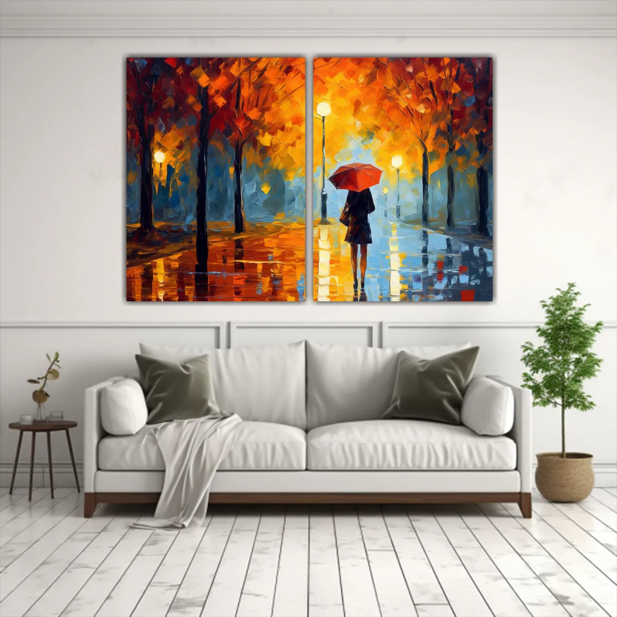 GENERICO - Pintura Mujer Con Paraguas Bajo La Lluvia 80x50 Cm