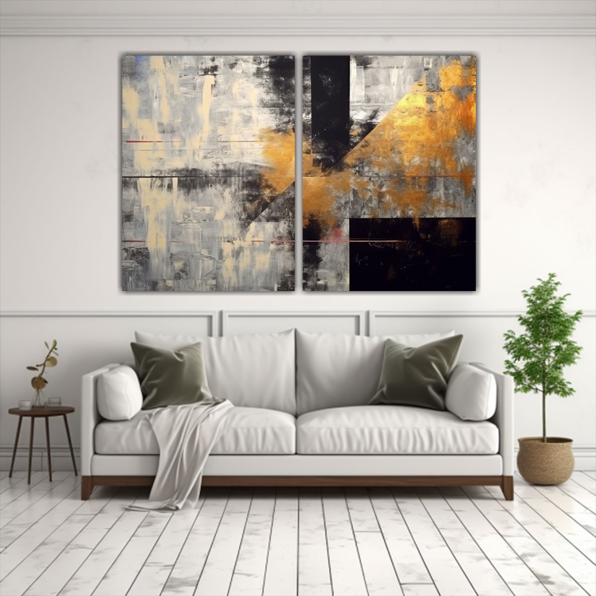 GENERICO - Pinturas Decorativas Abstractas En Negro Y Plata 80x50 Cm