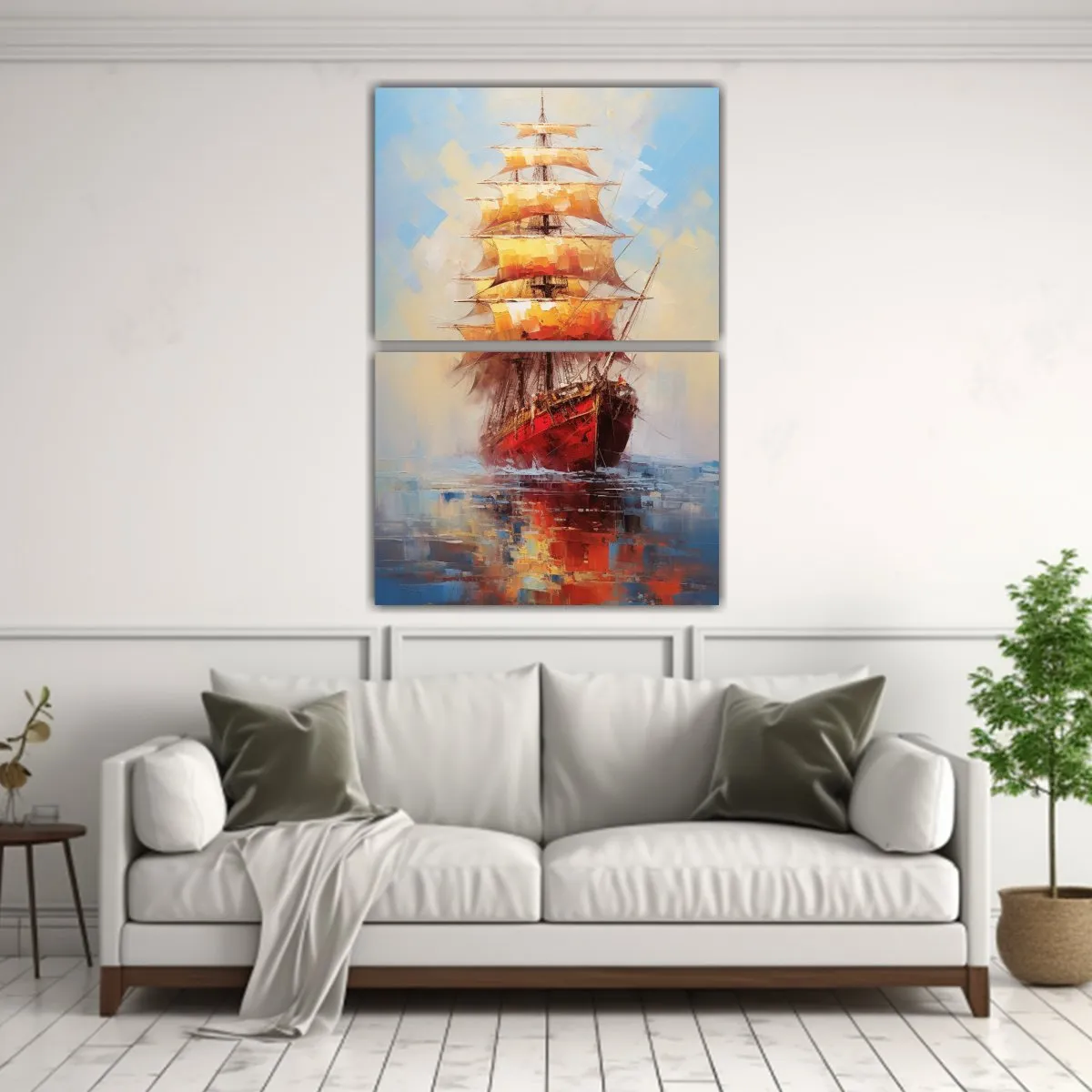 GENERICO - Pintura Al óleo De Barco De Vela En Tonos Para 30x40 Cm