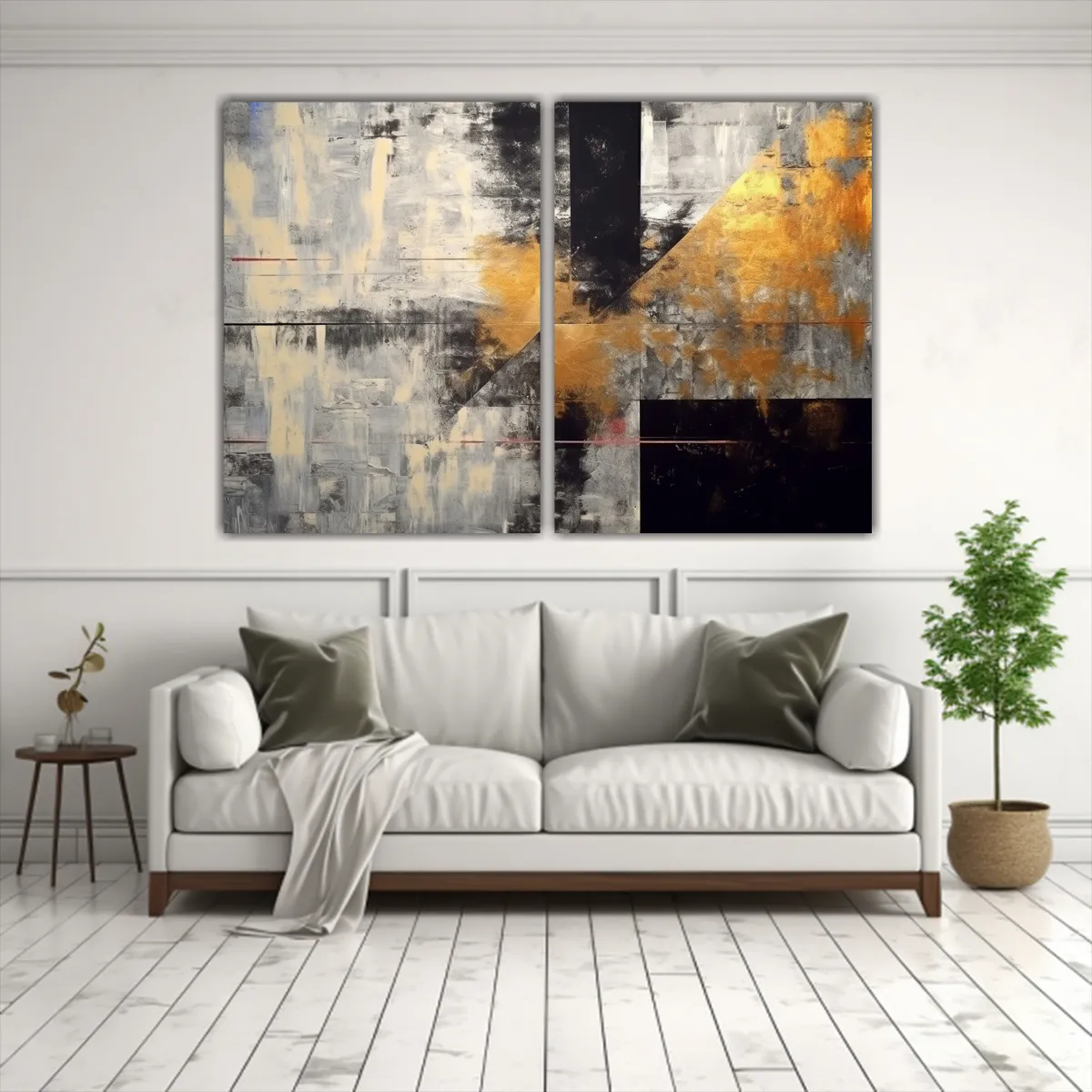 GENERICO - Pinturas Decorativas Abstractas En Negro Y Plata 40x30 Cm