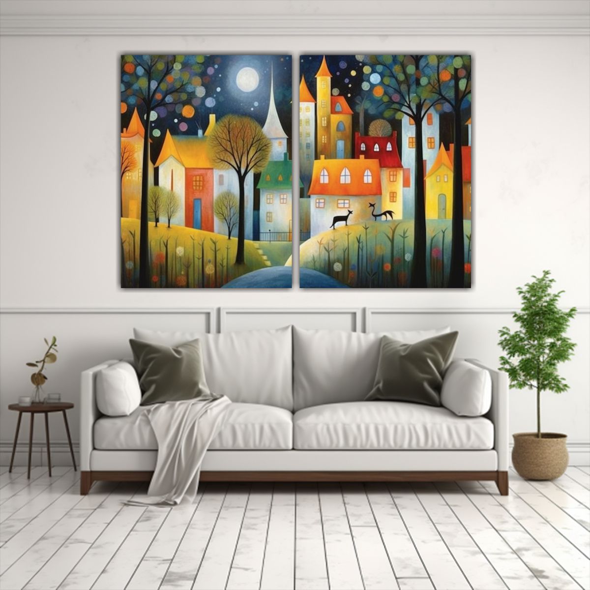 GENERICO - Pinturas Murales De Bosque Encantado En Ciudad 80x50 Cm