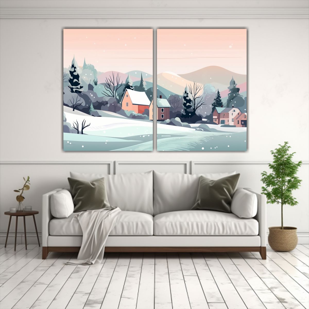 GENERICO - Pintura De Invierno Con Aldea Bonita Y Colores 80x50 Cm