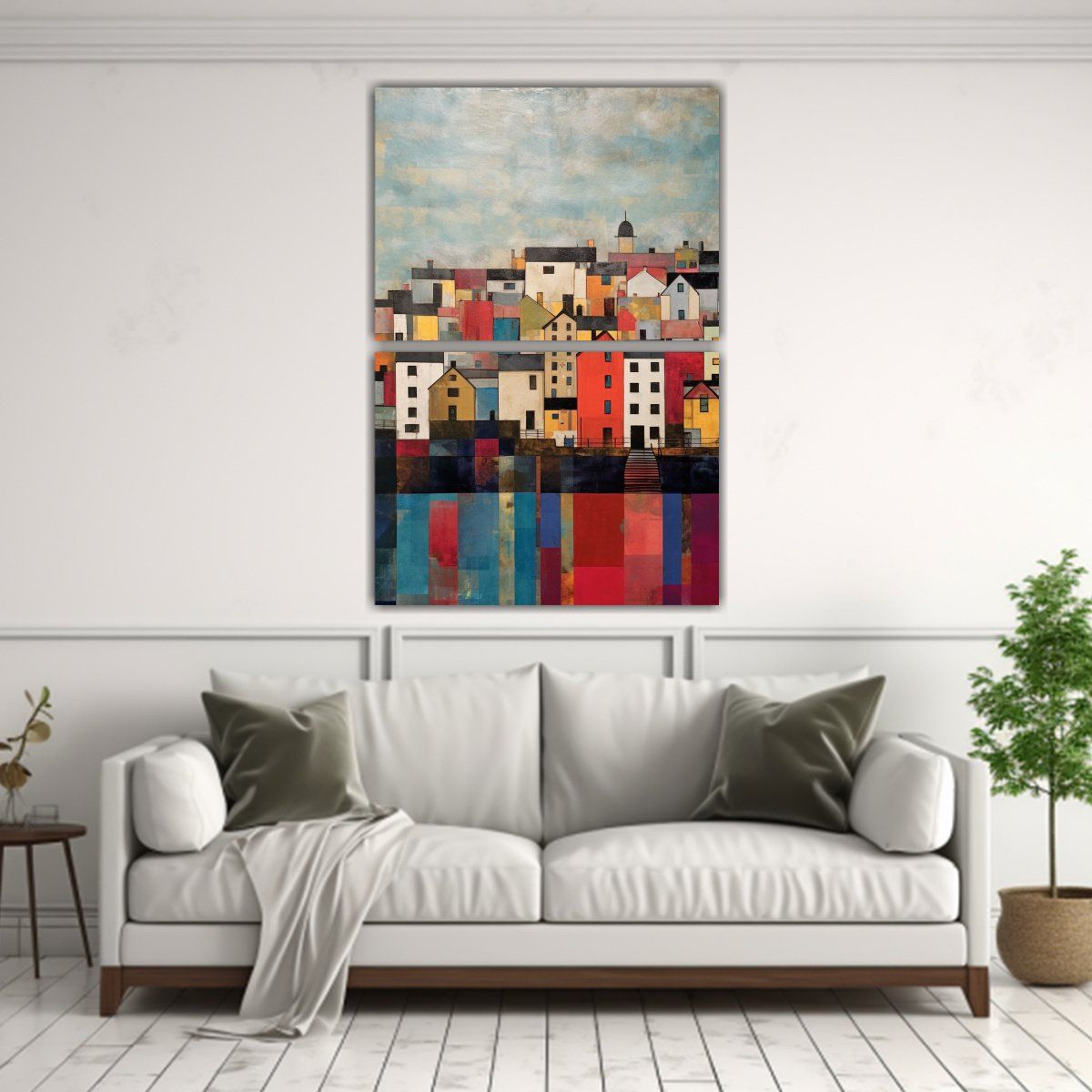 GENERICO - Cuadro Acuarela De Un Pintoresco Pueblo Costero 30x40 Cm