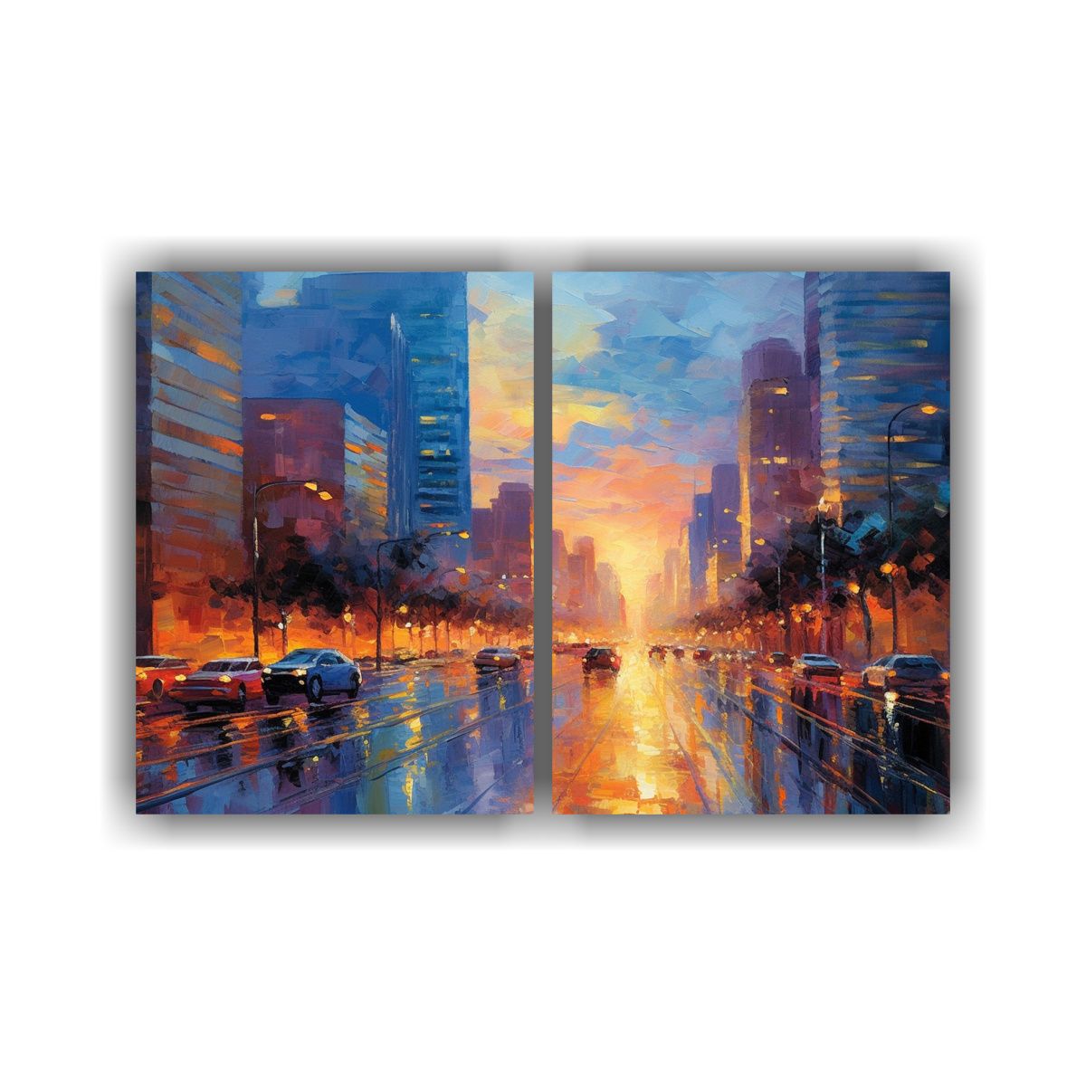 GENERICO - Pinturas Acrílicas De Ciudad Animada Al Anochecer 80x50 Cm