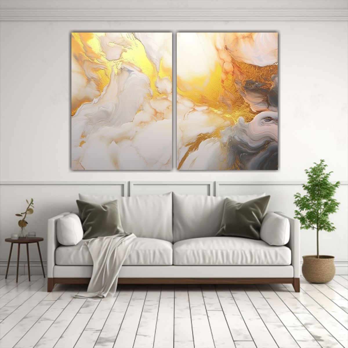 GENERICO - Cuadro Abstracto En Tonos Dorados Y Blancos 80x50 Cm